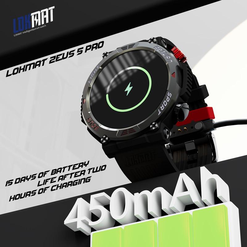 LOKMAT ZEUS 5 PRO Music Playback 1.46 Inch 5ATM Waterproof Flashlight Bluetooth Call Smart Watch
