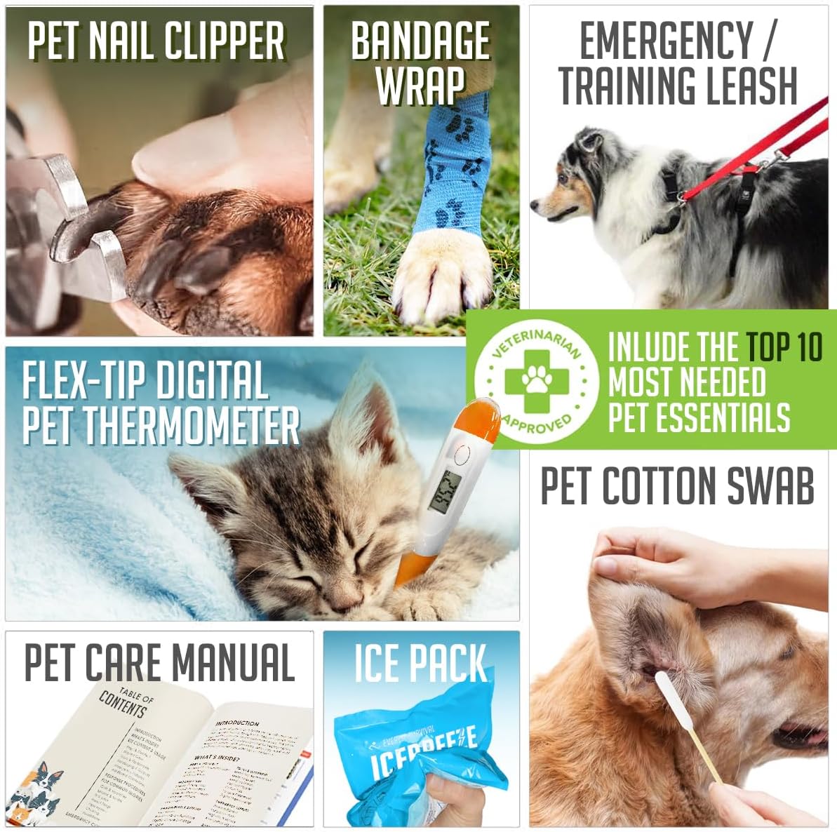 Pet Medic First Aid Kit | Vet-Approved Animal Care Kit with 95 Pcs Medical, Outdoor & Emergency Supplies to Treat Dogs, Cats | Travel-Friendly Compact Bag for Home, Car and Travel