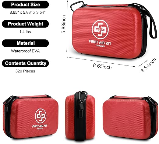 Premium First Aid Kit, 320 Piece Waterproof Hard Shell Eva First Aid Kit for Home, Camping, Cars, Hiking, Travel, Businesses & Outdoor Emergencies - Emergency Medical Kits