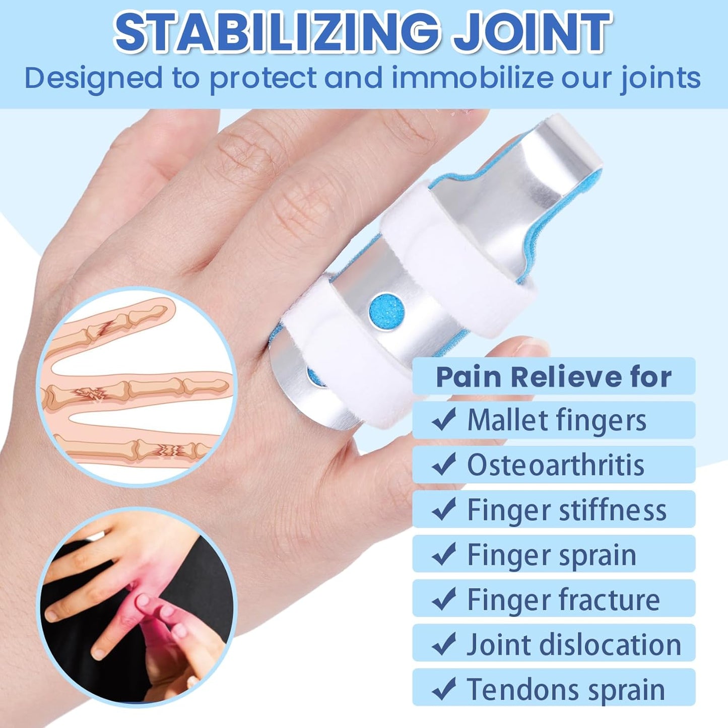 Finger Splint, 3pcs Finger Brace Joint Stabilizer Knuckle Immobilization with Soft Foam Interior, Broken Finger Splints Fit for Thumb/Middle/Ring/Index/Pinky Finger (3, Mixed)