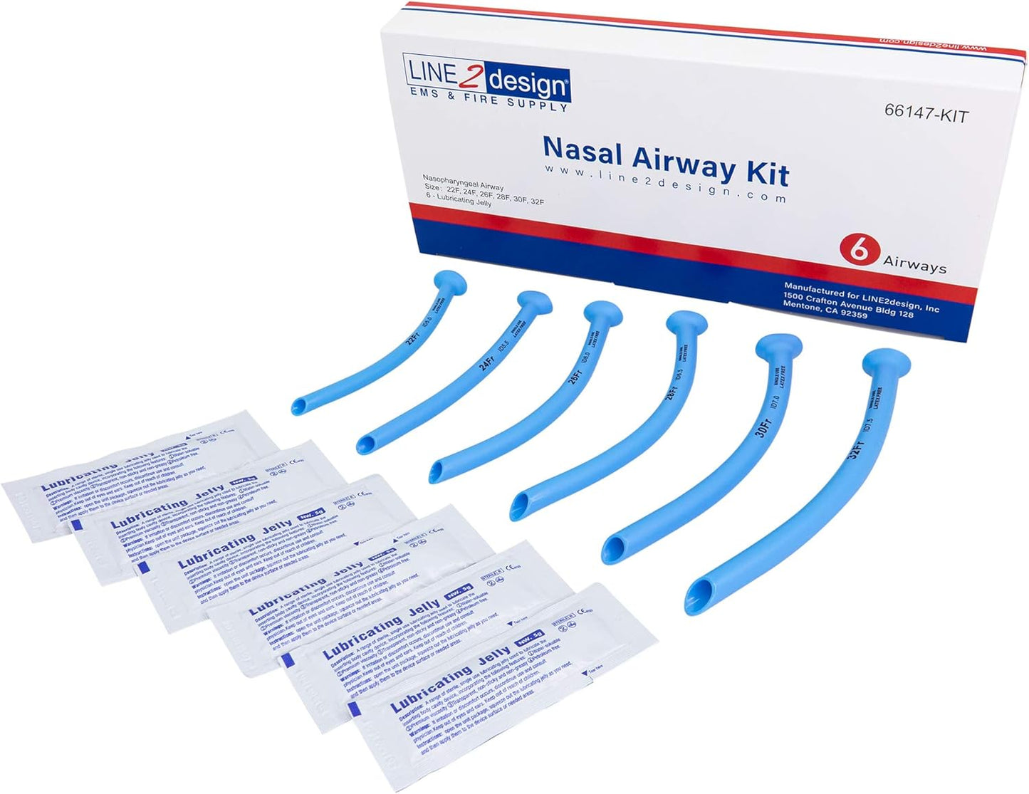 LINE2design Nasal Airway Kit-6 Medical Nasopharyngeal Management Trauma Airways - First Aid Emergency Rescue Latex Free Respiration Tubes with Lubricating Jelly Packets - Pack of 6