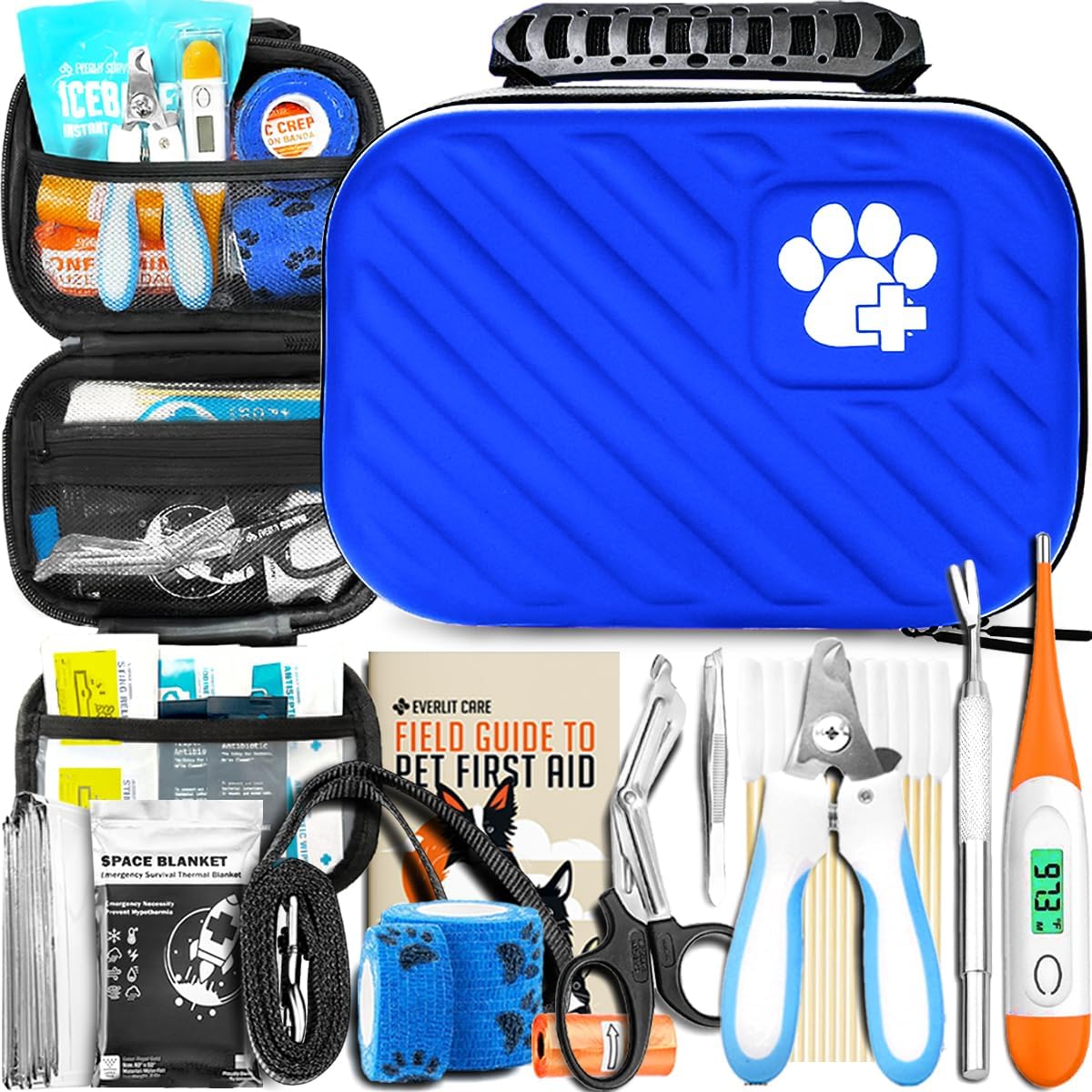 Pet Medic First Aid Kit | Vet-Approved Animal Care Kit with 95 Pcs Medical, Outdoor & Emergency Supplies to Treat Dogs, Cats | Travel-Friendly Compact Bag for Home, Car and Travel