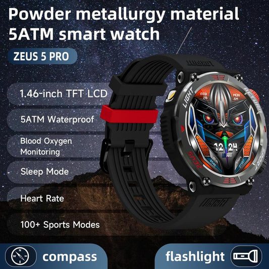 LOKMAT ZEUS 5 PRO Music Playback 1.46 Inch 5ATM Waterproof Flashlight Bluetooth Call Smart Watch