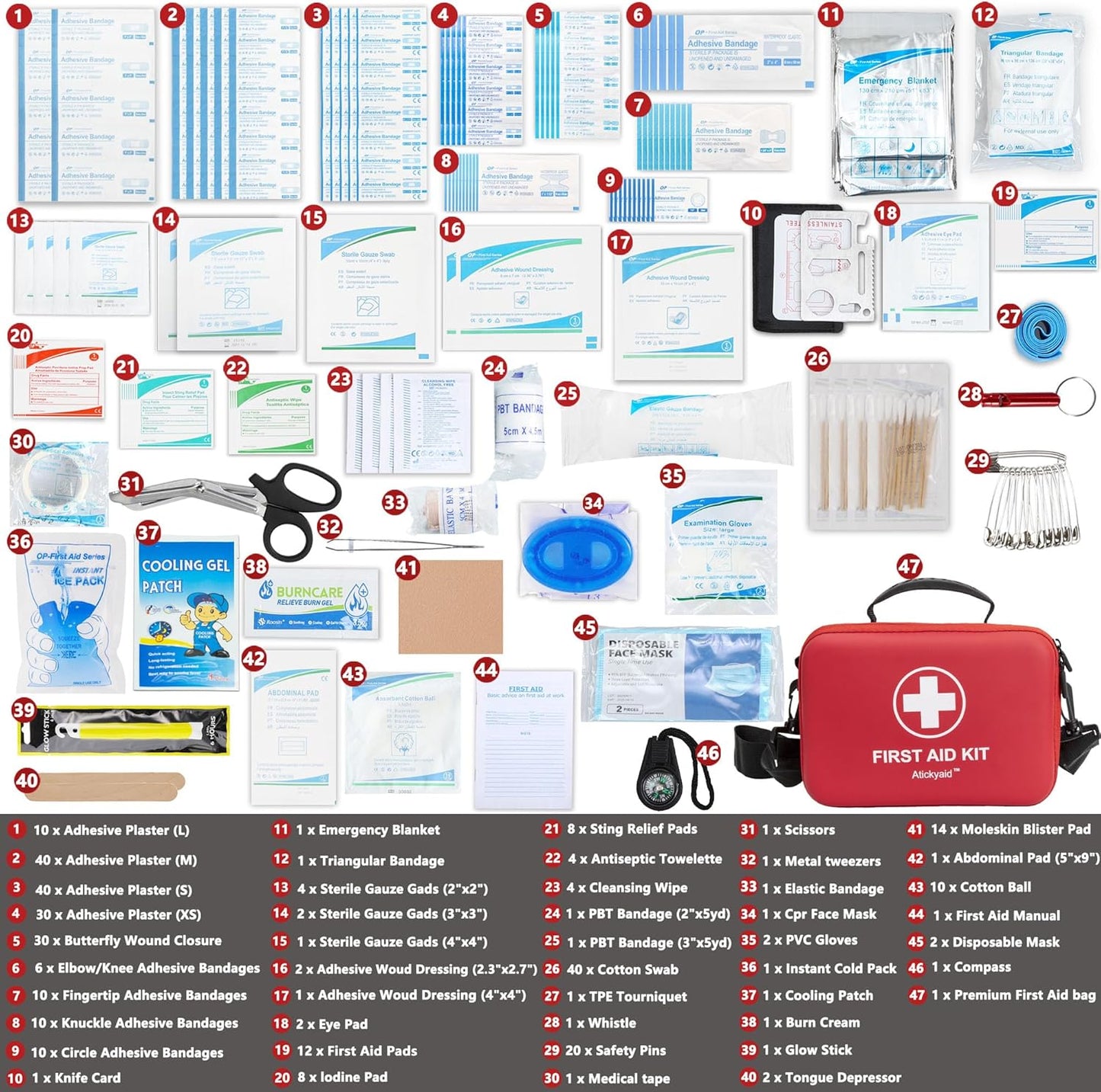 Mini First Aid Kit - 140/340 Piece Small First Aid Medical Kit for Car, Home, Office, Travel, Camping, Sports, Outdoor, School - Emergency First Aid Supplies and Survival Kit