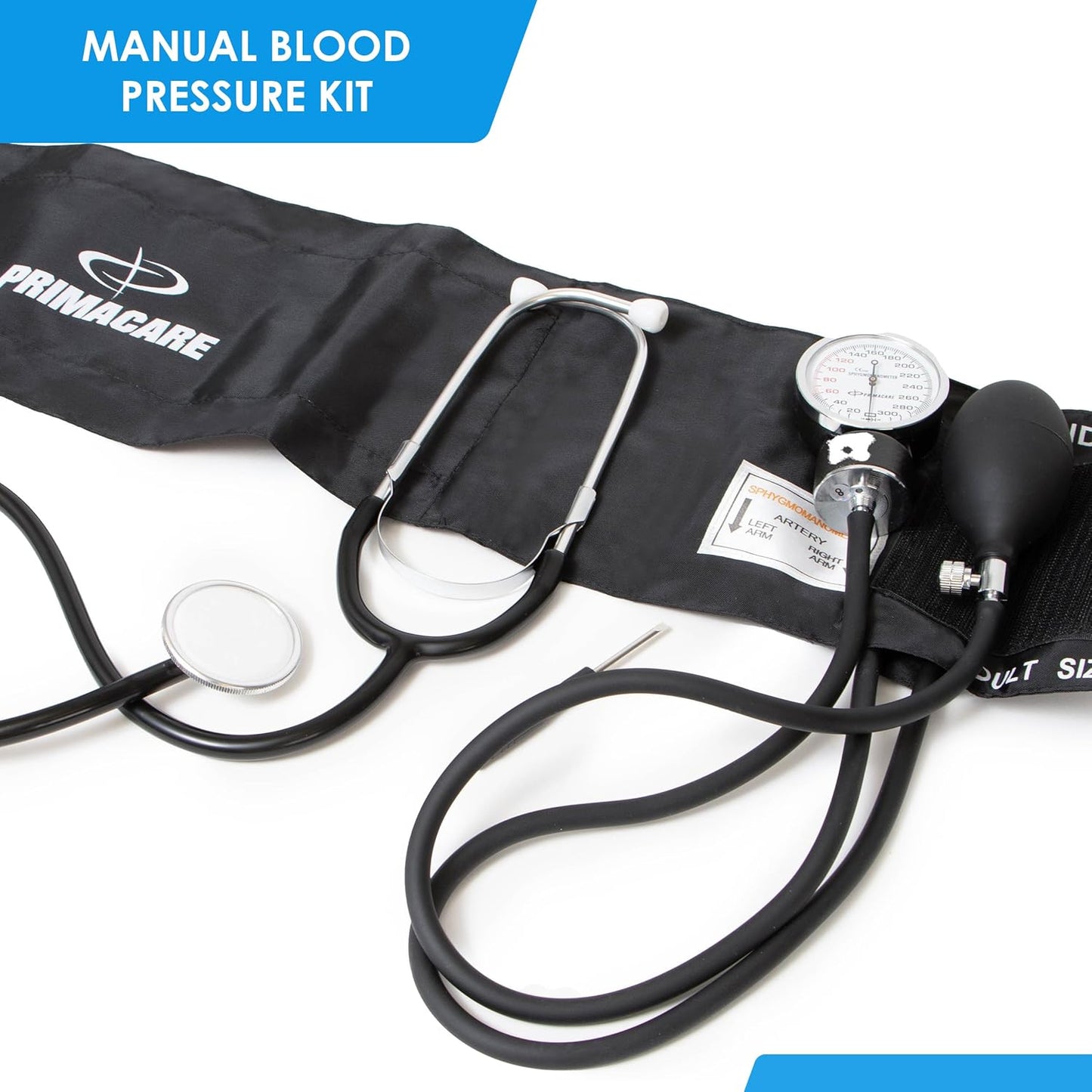 Professional Classic Series Manual Adult Size Blood Pressure Kit, Emergency Bp kit with Stethoscope and Portable Leatherette Case, Nylon Cuff, Black