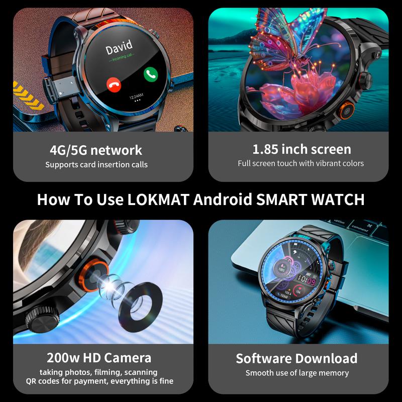 LOKMAT 4G Android Smartwatch Phone Call 1.85'' HD Screen 3GB RAM+32GB ROM Smart Watch for Men Women 1100mAh Sports Fitness Activity Tracker Watch with GPS NFC WiFi Camera
