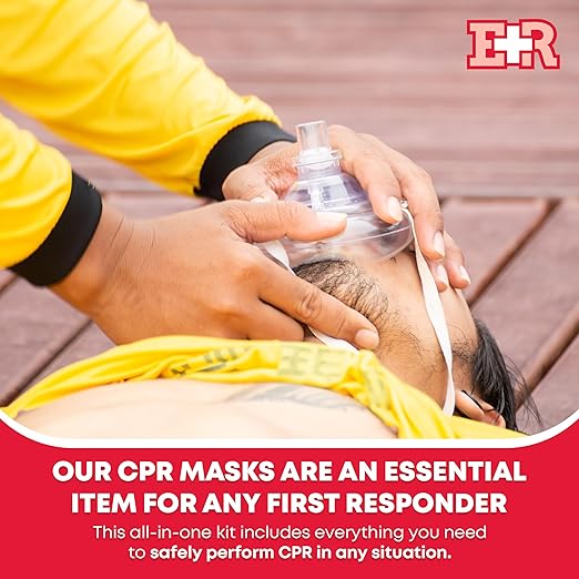 Adult and Infant CPR Mask Combo Kit – Includes 2 CPR Masks with One-Way Valves, Pair of Vinyl Gloves, 2 Alcohol Prep Pads – Portable Emergency CPR Kit – Red – FSA/HSA Eligible