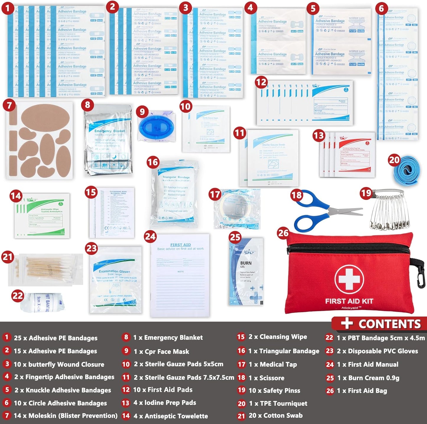 Mini First Aid Kit - 140/340 Piece Small First Aid Medical Kit for Car, Home, Office, Travel, Camping, Sports, Outdoor, School - Emergency First Aid Supplies and Survival Kit