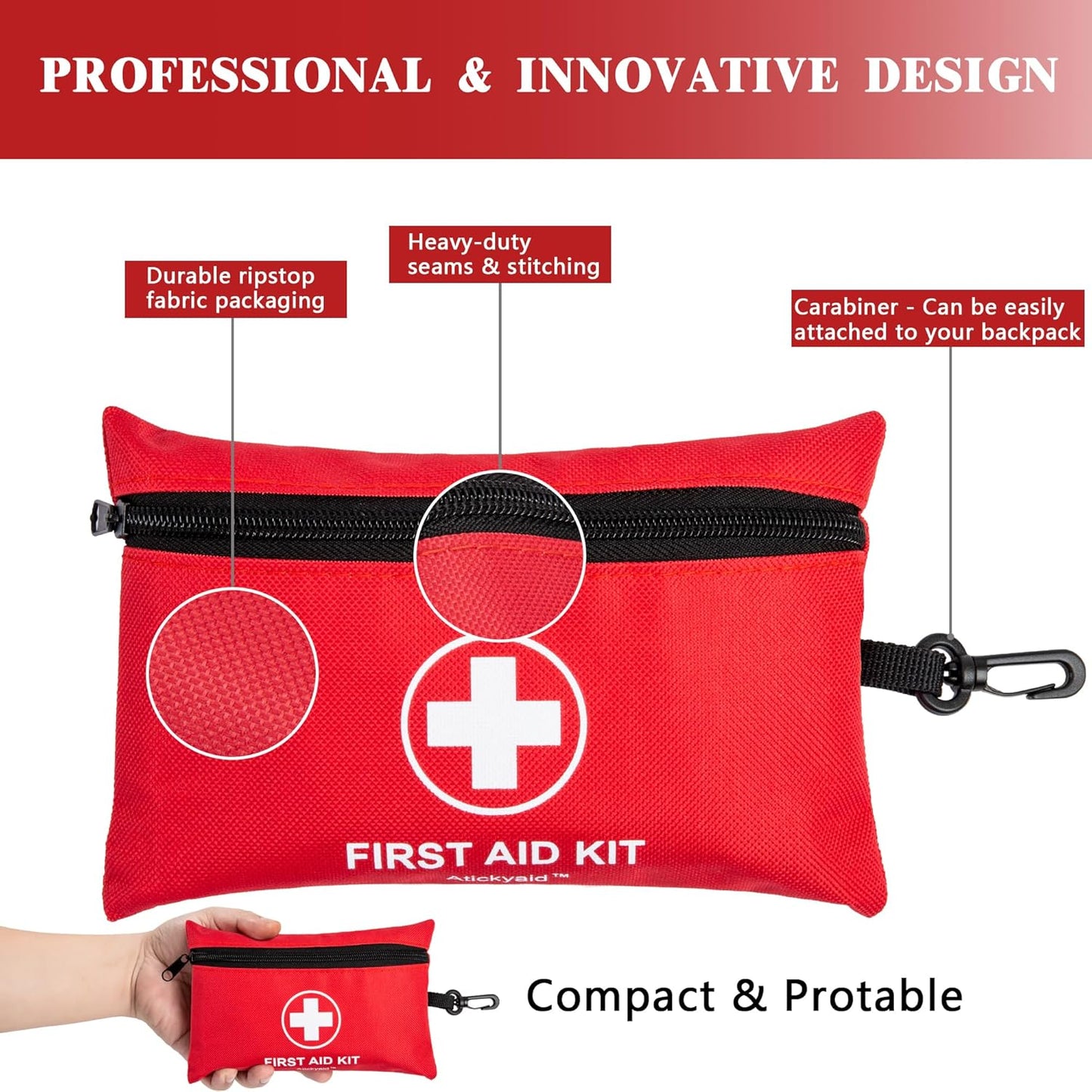 Mini First Aid Kit - 140/340 Piece Small First Aid Medical Kit for Car, Home, Office, Travel, Camping, Sports, Outdoor, School - Emergency First Aid Supplies and Survival Kit