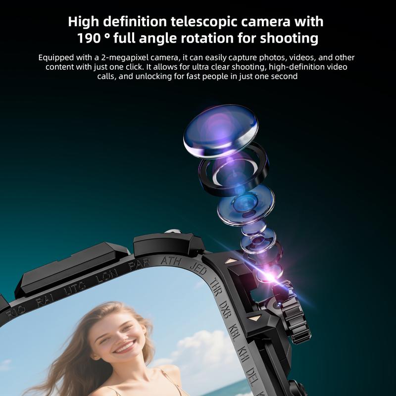 LOKMAT 2.06'' AMOLED Large Screen 4G Smart Watch, 3GB+32GB Mens Military Rugged Sports Android Smartwatch with Rotating Camera WiFi GPS NFC, Fitness Activity Tracker Watch for Men Women