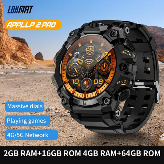 LOKMAT APPLLP 2 PRO 4G Android Smartwatch 4GB RAM 64GB ROM Men's Military Rugged Sports GPS WiFi Camera Bluetooth Wearable Smartphone with Massive Dials & Gaming Capabilities