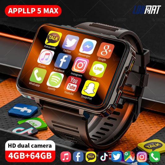 LOKMAT 4G SIM Card Android Smart Watch, 2.4" Large Screen Sport Smartwatch 1500mAh Dual Camera WiFi Bluetooth GPS Smart Watches for Men