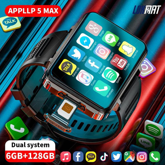 LOKMAT 4G Smart Watch, 6GB+128GB Android Smartwatch Phone Call, 2.4" Large Screen Sport Watch 1500mAh Dual Camera WiFi Bluetooth GPS Smart Watches for Men